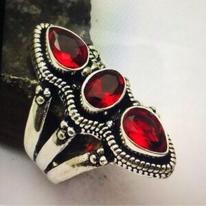 Garnet Stamped 925 Sterling Silver Ring